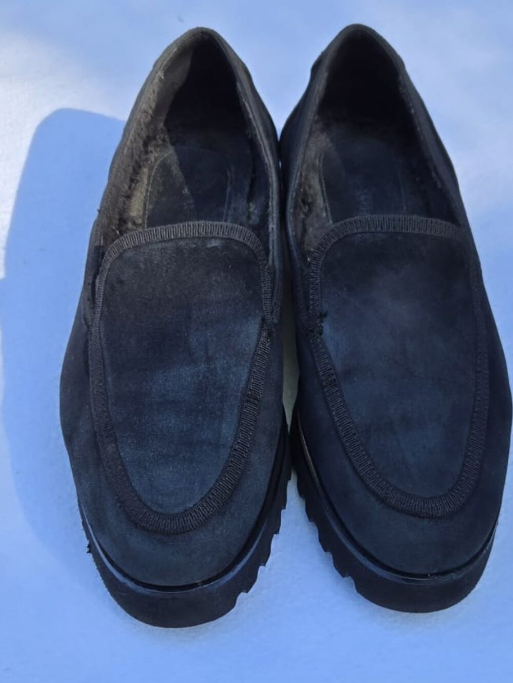 Ron White Black Suede Vibram Lug Sole Loafers Size 38 Made in Italy